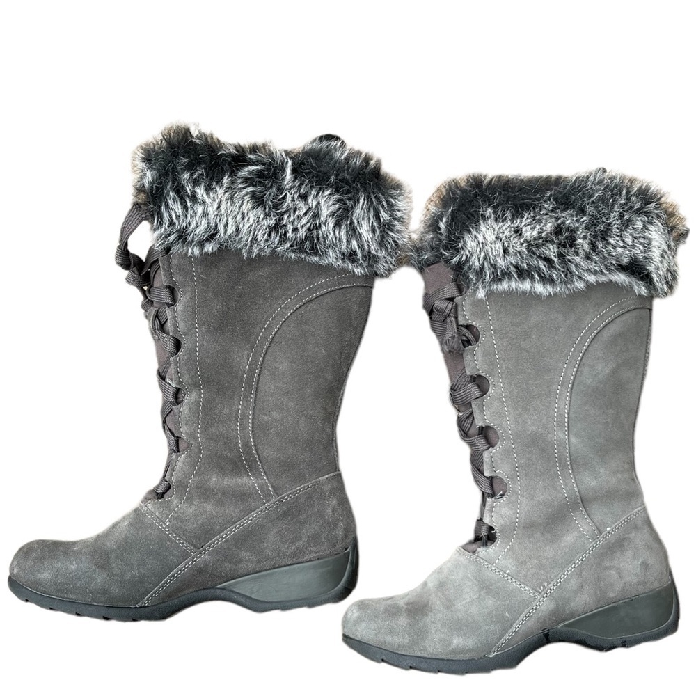 Sporto Gray Winter Lace Up Boots with Fur Trim Size: 6.5